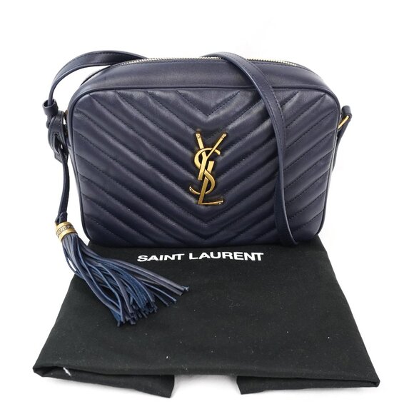 Saint Laurent Lou Quilted Leather Shoulder Camera Bag In Deep Marine & Gold - Picture 2 of 13